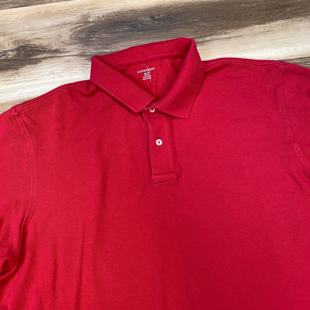 Lands End Polo Shirt Mens XLT Tall Classic 100% Cotton Pique Red Heritage Casual